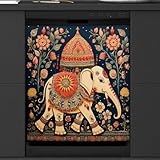 Mexpekil Geschirrspüler Magnetische Abdeckung, Elefant Blume Indien Burma Südostasien Stil Magnetische Geschirrspüler Aufkleber Abdeckung, 66 x 53 cm Magnetische Abdeckung für Küche Geschirrspüler