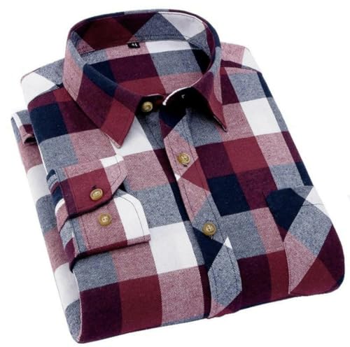 Image of Men's Casual Flannel Shirt, Long Sleeve, Plaid Pattern, Violet