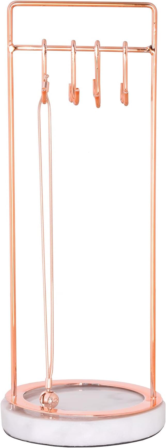 Sasha Morel Women's Rose Gold Hanging Jewellery Organiser Stand With Marble Tray | Necklace Stand Display And Earring Holder Bedroom Decor | Hanging Storage For Necklaces, Bracelets, Earrings (Rose Gold)