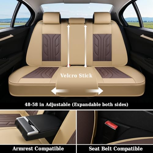 Image of Coverado Car Seat Covers Full Set, Automotive Seat Covers Car Seat Protector Car Seat Cushion, Waterproof Leather Seat Covers for Cars, Universal Fit for Most Sedans SUV Pick-up Truck(Beige&Coffee)