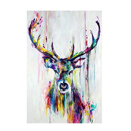 Tableau sur toile motif cerf avec cadre élégant 50 x 70 cm pour mur