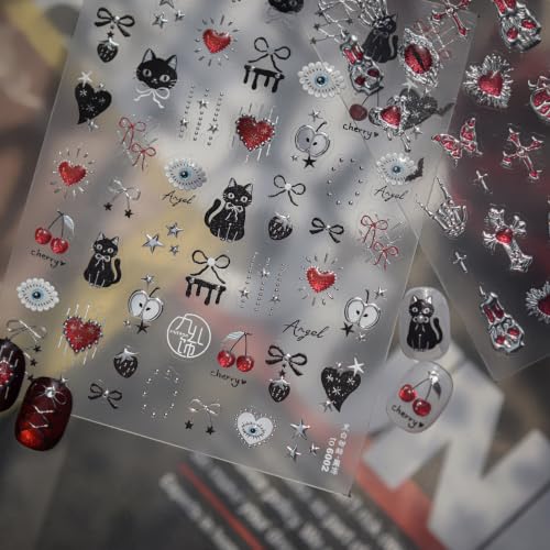 Image of Black Cat Nail Art Stickers Halloween Nail Stickers Gothic Nail Decals