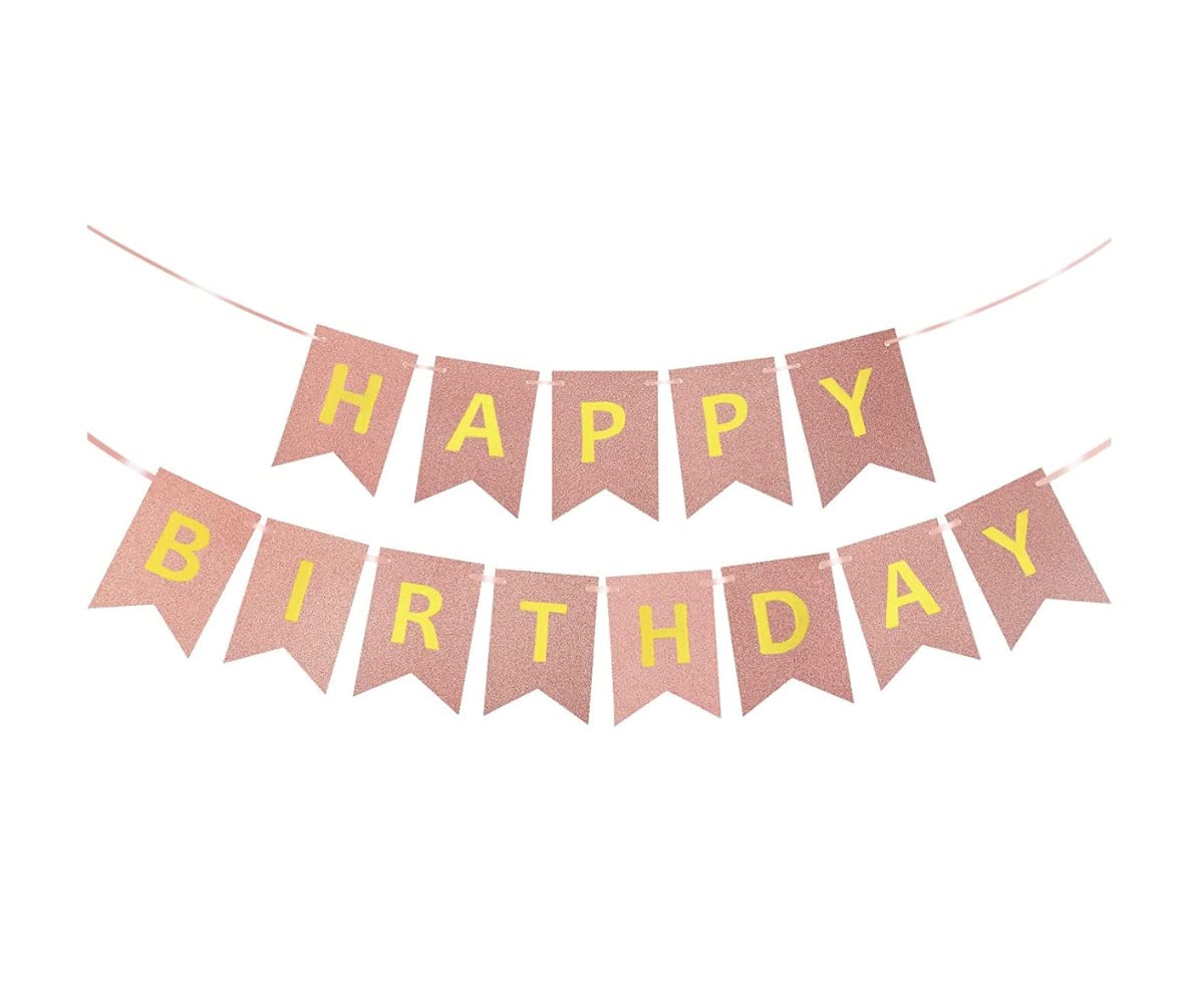 1 Pc Happy Birthday Glitter Banner Rose Gold Theme Birthday Decoration for Girls (Pack of 1, Rose Gold)-image-11