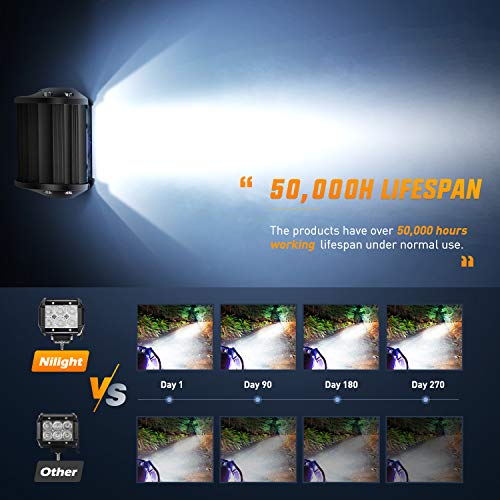 Nilight - ZH010 2PCS 4 Inch 18W Flood LED Light Bars LED Work Lights LED Fog Lights Off Road Driving Lights With Off Road Wiring Harness, 2 Years Warranty