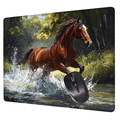 Forêt Tapis de Souris Gaming 40 x 30 cm, Tapis de Souris Cheval sous Main Bureau, avec Bords Cousus, Imperméable Antidérapant Mousepad, Vitesse et la...