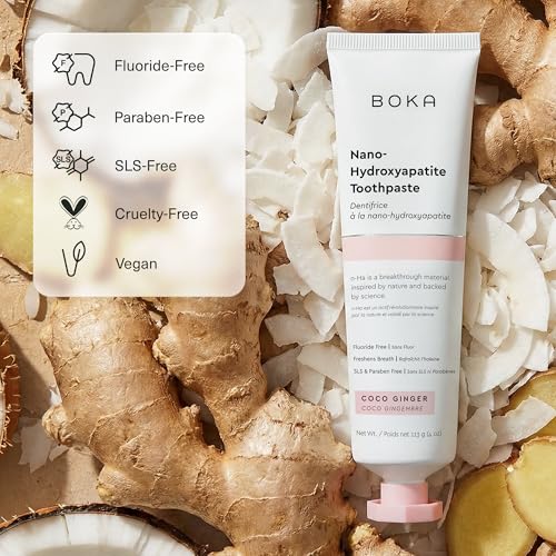 Image of Boka Fluoride Free Toothpaste, Nano Hydroxyapatite Toothpaste, Appropriate for Sensitive Teeth - for Adult Oral Care - Coco Ginger Flavor, 4 Fl Oz 1Pk
