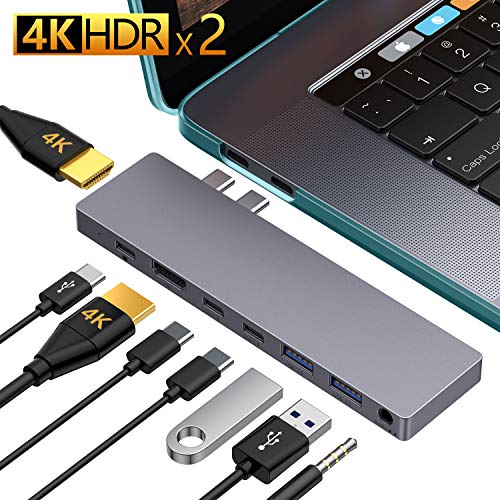 USB C Hub,8-in-1 USB C Docking Station with 2 HDMI 4K@30Hz,2 USB3.0,2USB-C,87W USB