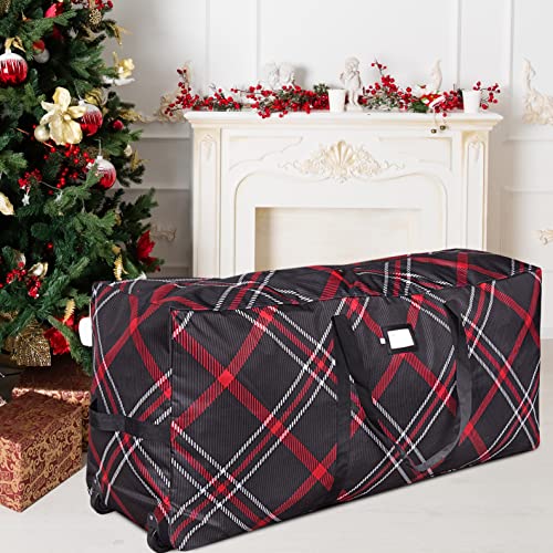 Propik Rolling Christmas Tree Storage Bag, Fits Up To 7.5 Ft. Tall Disassembled Holiday Tree, 22 Inch X 16 Inch X 50", Large Heavy Duty Plaid Xmas Storage Container With 2 Wheels & Handles thumb #6