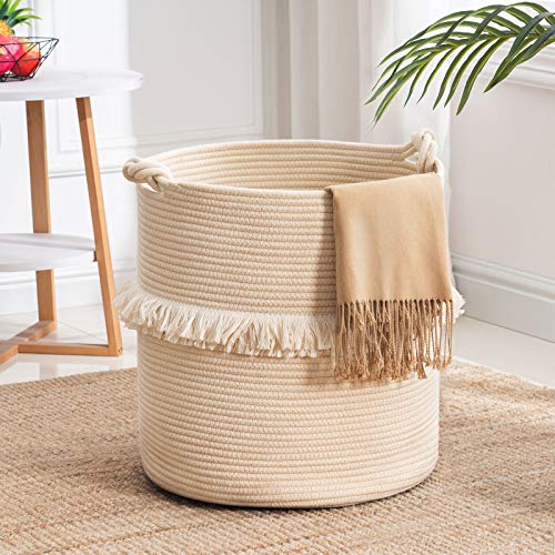 Image of YOUDENOVA Large Woven Rope Storage Basket, Baby Nursery Hamper for Toy&Clothes, Boho Laundry Hamper for Living Room, 15.7 inchx16.9 inch