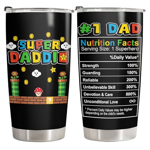 34HD Super Daddio Tumbler 20oz Funny Dad Nutrition Facts Coffee Mug Fathers Day Birthday Gift for Dad from Daughter Son