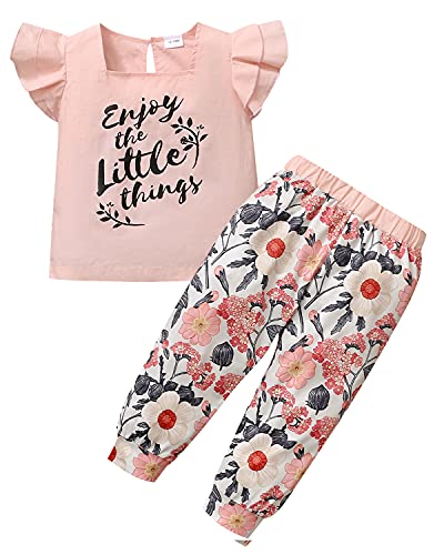 CARETOO Baby Girl Clothes Outfits 12M-4T Infant Short Sleeve Floral Pants Cute Toddler Girls Clothe Set