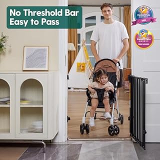 Babelio 26-43" Auto Close Baby/Dog Gate for Stairs, 2-in-1 Easy Swing Doorway and Hallway Pet Gate, with Extra-Wide Walk Thru Door and Threshold-Free Design, Iron Black