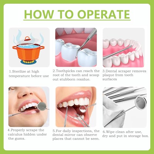 Paryungr Dental Tools, Professional Teeth Cleaning Oral Care Hygiene Kit, Stainless Steel Dental Pick Tooth Scraper Tartar Plaque Remover For Dentist thumb #7