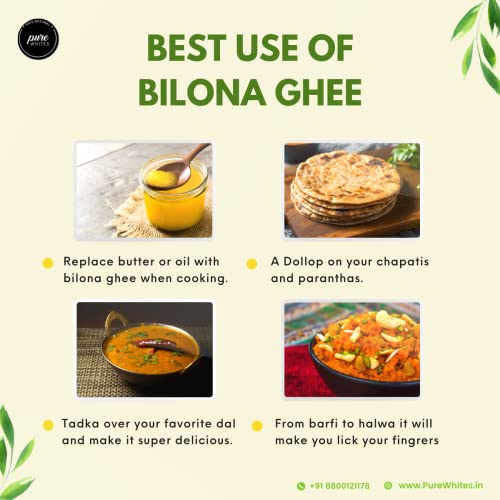Image of Pure Whites Desi Buffalo Ghee 1000 ml & A2 Bilona Cow Ghee 1000 ml - Combo Pack | Traditional Preparation Method | Rich Aroma & Danedar Texture | Suitable for Cooking & Daily Use | Pure & Natural