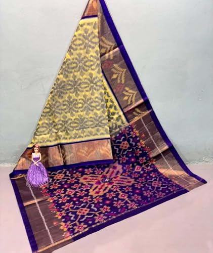 Image of AYYAPPASILK Women's Exclusive Ikkat Silk Saree for Designer Border with Contrast Blouse