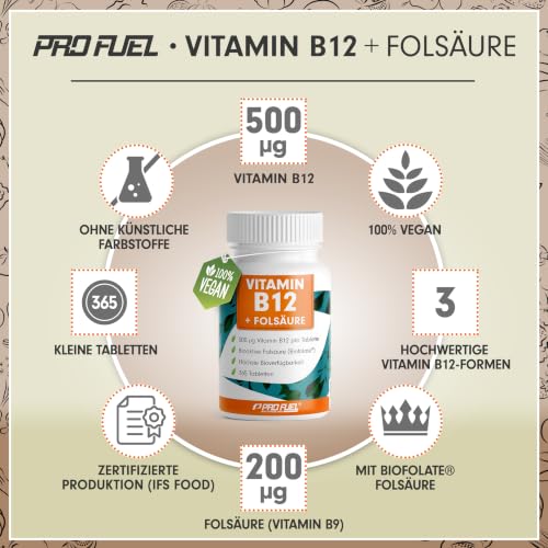 VITAMIN B12 hochdosiert - 365 Tabletten mit 500 µg Vit B12 + 200 µg Biofolate® Folsäure - Methylcobalamin… – Ansicht 2