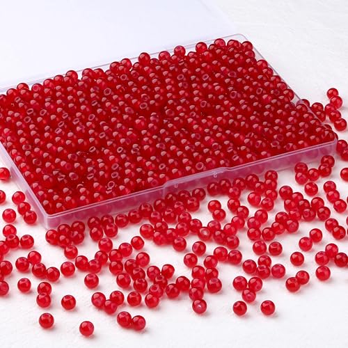NUKAYAI 500Pcs Red Glass Beads for Bracelets 6mm Round Glass Crystal Beads for Bracelet Jewelry Making Kits and DIY Crafts Earring Necklaces Suitable for Beginners(Red)