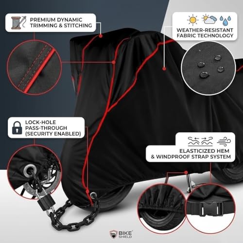 Image of Waterproof Bike Cover for All Bajaj Pulsar Model Upto 400CC | All Weather Protection from Rain, Dust, Sun & Scratches | Black Red Piping | Universal Fit for All Bike & Scooty