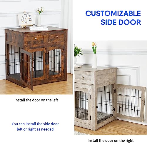 Dog Crate Furniture with Drawers, Wooden Dog Kennel Furniture for Large Breed,End Table Wood Dog House for Indoor Use,Dog Crate for Small/Medium/Large Dog - Image 5