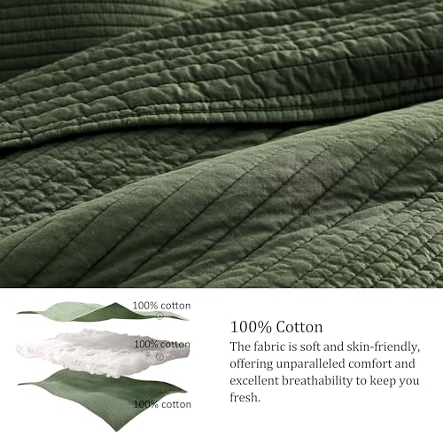 palassio Striped Olive Green 100% Cotton Quilt California Cal King Size Bedding Sets, Oversized Lightweight Channel Pick Stitch Textured Bedspread Soft Farmhouse Coverlet for All Season, 2 Shams - Image 5