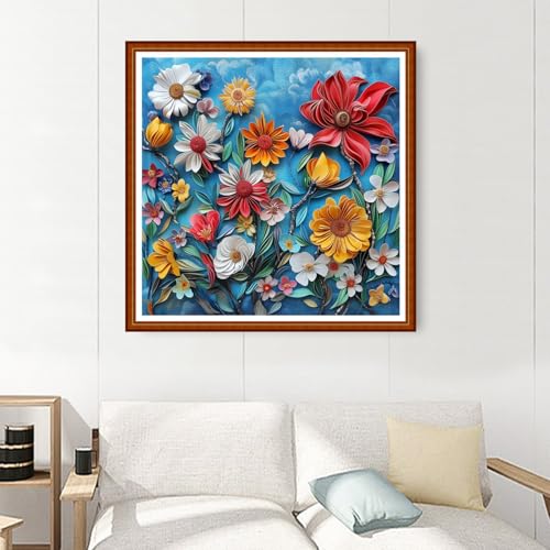 Image of Joyhoor Stamped Cross Stitch Kits for Beginners Needlepoint Kits for Adults Embroidery Kits 11CT Counted Cross Stitch Kits Printed Embroidery Pattern- Colorful Flowers 18x18 inchs
