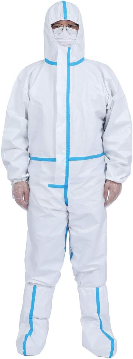 DISHANG Medical Disposable Coveralls Heavy-Duty Protective Suits Chemical Protection Work wear for Cleaning, Manufacturing, Health-Care (Size 185) White