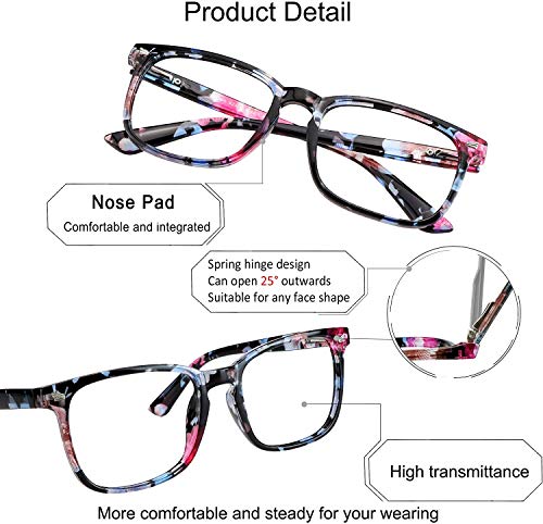 YEIN Bifocal Reading Glasses with Blue Light Blocking Lenses, Bifocal Reader for Women, Vintage Square frame with Spring Hinge (+0.00/+1.25 magnification)