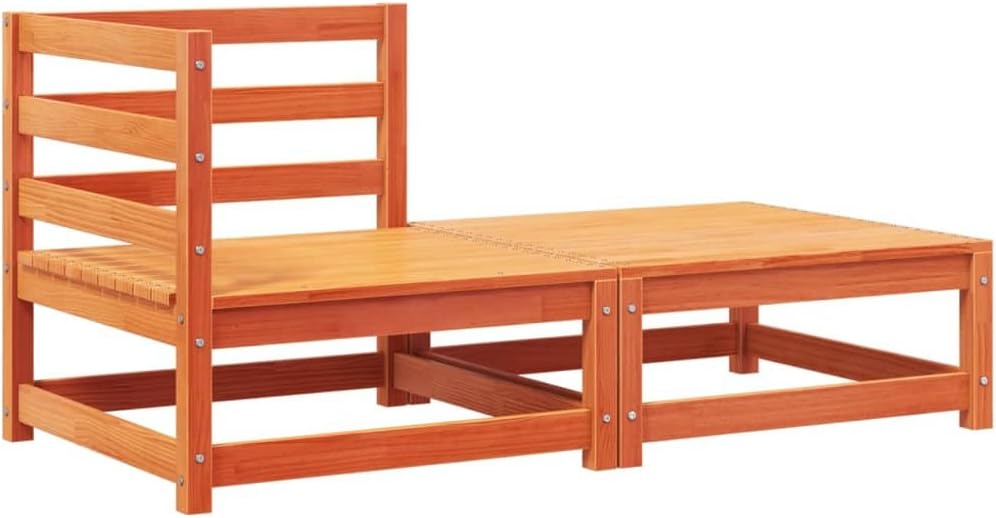 Outdoor Patio Corner Sofa, Waxed Solid Pine Wood Garden Loveseat with Cream Cushions, Modular Weather-Resistant Backyard Furniture for 2-Person Seating