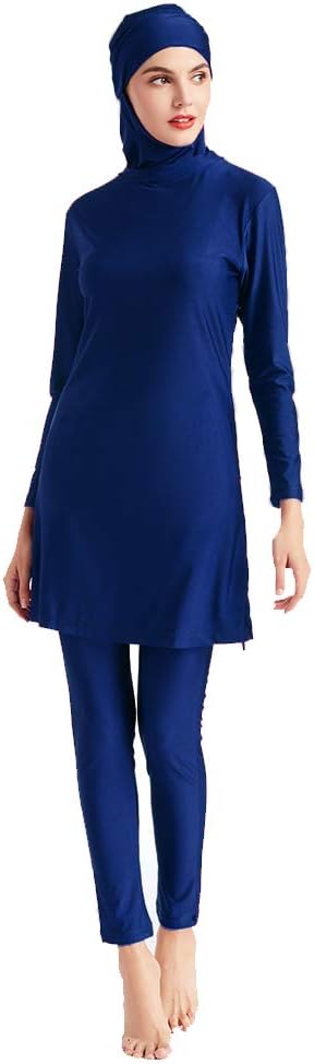 XDXARTMuslim swimsuits for women hijab fully covered long sleeve swimwear (Including Top Beach Swim Pants-Navy Blue, XL)