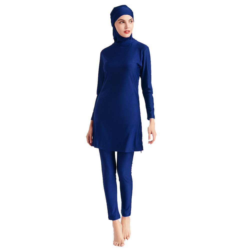 XDXARTMuslim swimsuits for women hijab fully covered long sleeve swimwear (Including Top Beach Swim Pants-Navy Blue, XL)
