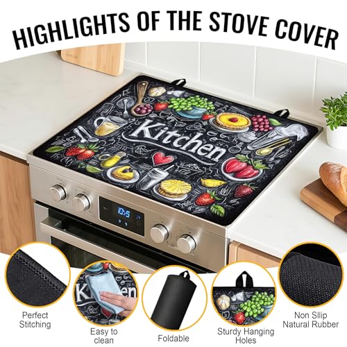 Image of Stove Top Cover for Electric Stove, Glass Stove Top Cover, 28.5x20.5 inch | Heat Resistant Foldable Scratch-Resistant Anti-Slip Rubber Coating