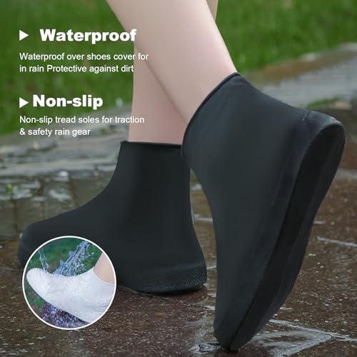 ZenithyrEn 4 Paar Schuhüberzieher Wasserdicht, Regenschutz Schuhe, Silikon Überschuhe, Einfach Anzuziehen, Hohe Elastizität, Rutschfest, Abriebfest, Ideal Für Regen und Schnee