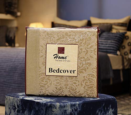 Image of Self Design Double Jacquard with Chambray Cotton Bedsheets /Gold Designer Bedcovers for King Size Bed with 2 Pillow Cover.(Double, Gold)
