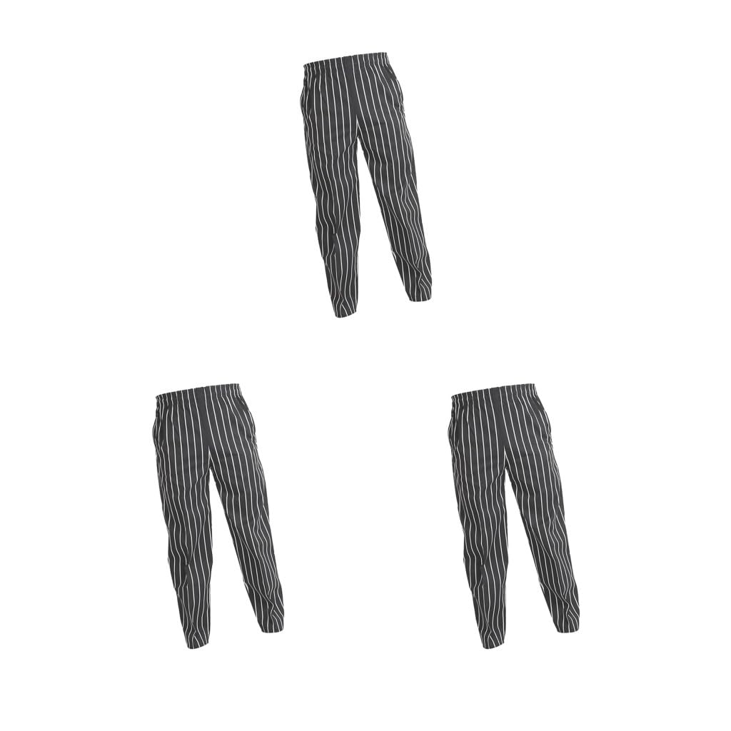 Elastische Kellnerhose für Restaurant, Café, Chef, Uniform, gestreift, 3XL, Schwarz/Weiß, gestreift, Größe 3XL