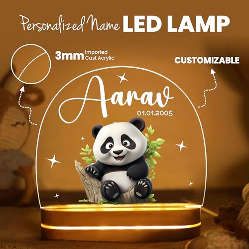 Image of PRINTHUA Plastic Personalized LED Night Table Lamp with Custom Name,Unique Gift for Women,Men,Kids,Girlfriend,Boyfriend,Husband,Wife|Perfect for Birthdays,and Special Occasions (Cute Panda),Clear