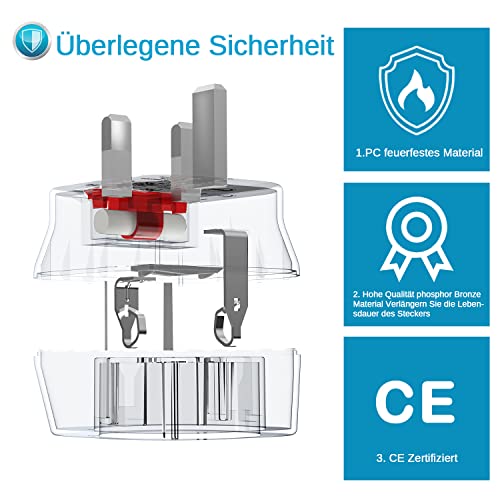 Reiseadapter UK Adapter, 2 Stück Adapter England Deutschland stecker Reisestecker Typ G Travel Adapter Steckdose für England Irland Dubai Mauritius Singapur Wand