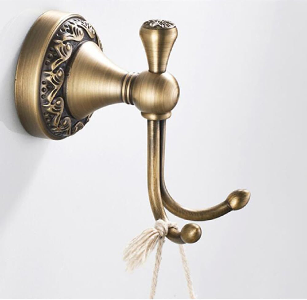 Antique Brass Gold Double Hook for Bathroom Longhorn Robe and Towel Hook Vintage Decorative Wall Mounted Bathroom Accessories,4001