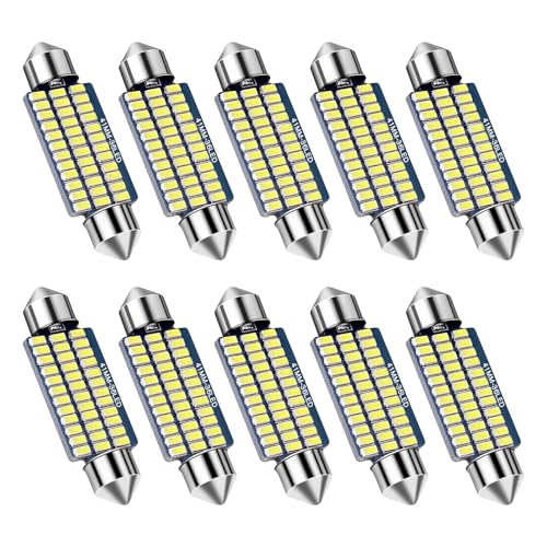 SUNZWO LED Soffitte 12V – 41mm Auto Innenbeleuchtung, Set mit 10 Stück, energiesparende und langlebige LED-Lampen für klare Sicht und angenehme Beleuchtung im Fahrzeug