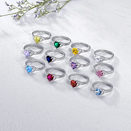 Shusukue September Birthstone Ring 925 Sterling Silver Sapphire Ring Heart Blue Crystal Ring Birthday Anniversary Mother's Day Jewelry Gifts For Women Girls Size 6 #TOP5