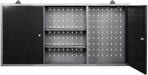 Miniatura 5 de Armario de almacenamiento de pared de metal con 2 puertas con cerradura, para oficina en casa, garaje, sótano, negro y gris, 47.2 x 7.9 x 23.6