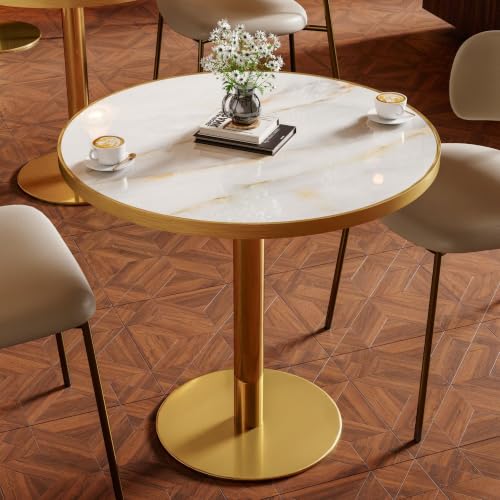 Image of 31.5 inch Tulip Table, Small Round Dining Table, Marble Bistro Table | 1.2 inch Marble Tabletop, Waterproof\Heat Resistant\Scratch Resistant\Easy Clean\Stable\Restaurants\Small Spaces\Marble Gold