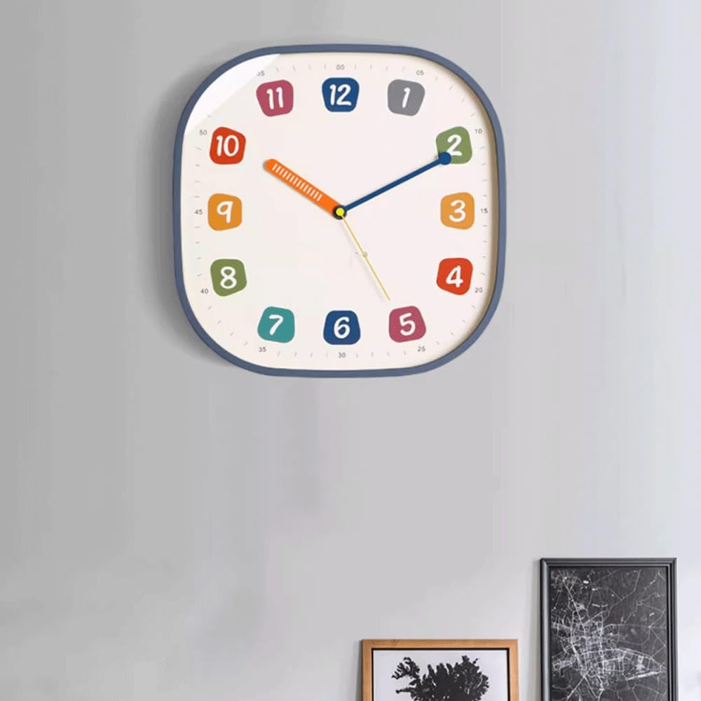 Tiempo Reloj de Pared Cuarzo Simple y silencioso Cuadrado for el hogar(Pink)