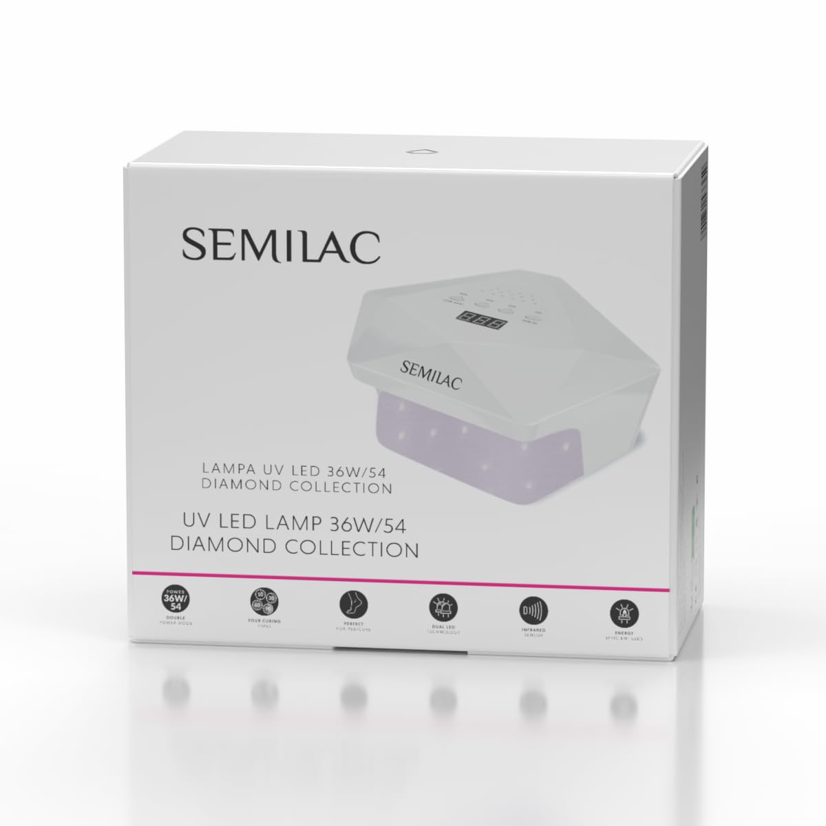 Semilac Profesional 54/36 W LED UV lámpara para uñas de gel. Secador de uñas con 4 tiempos de curado, pantalla digital, base desmontable para fácil manicura y pedicura. Secado rápido.