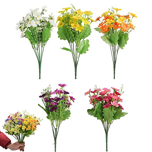 ZDDQ 5 Piezas Flores de Margarita Artificial, Flores Artificiales Exterior, Flores Artificiales Margaritas de Colores, para Jardín, Ventana, Decoración de Mesa, Balcón, Sala de Estar, Dormitorio Cover