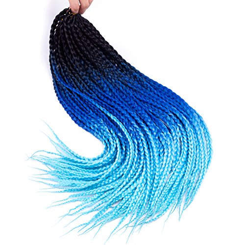 Belle Show 8 Pcs/lot Box Braid Crochet Hair 24 inch Kanekalon Three Tone Ombre Braiding Hair Extensions Synthetic Crochet Box Braids (24 inch 8 pcs, 1b/blue/light blue)