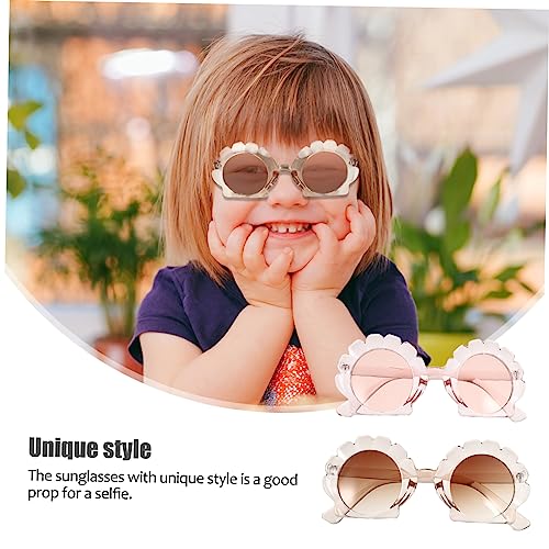 2 Pairs Vintage Baby Sunglasses Irregular Style Shell Mirror Shades UV Protection for Kids Stylish Travel Eyewear for Boys and Girls4