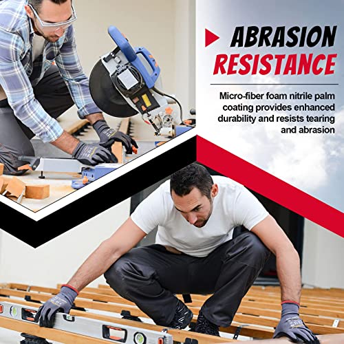 Evridwear Safety Work Gloves, Micro-Foam Nitrile Coated Seamless Knit Nylon Glove With Excellent Grip For General Purpose, Electrical, Automotive, Warehouse (3 Pairs Large) #TOP4