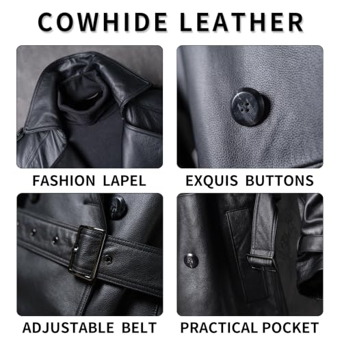 WPKDS Men's Real Cowhide Leather Trench