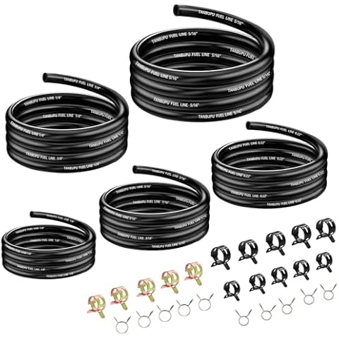 Tanbupu 3.3Ft 5 Sizes-1/8" 3/16" 0.22" 1/4" 5/16" ID Fuel Line with 50Pcs Clamps Gas Tube Hose Compatible with Kawasaki EZGO Snowmobile Tractors Golf Cart ATV Motorcycle Small Engines Lawn Mowers Cover