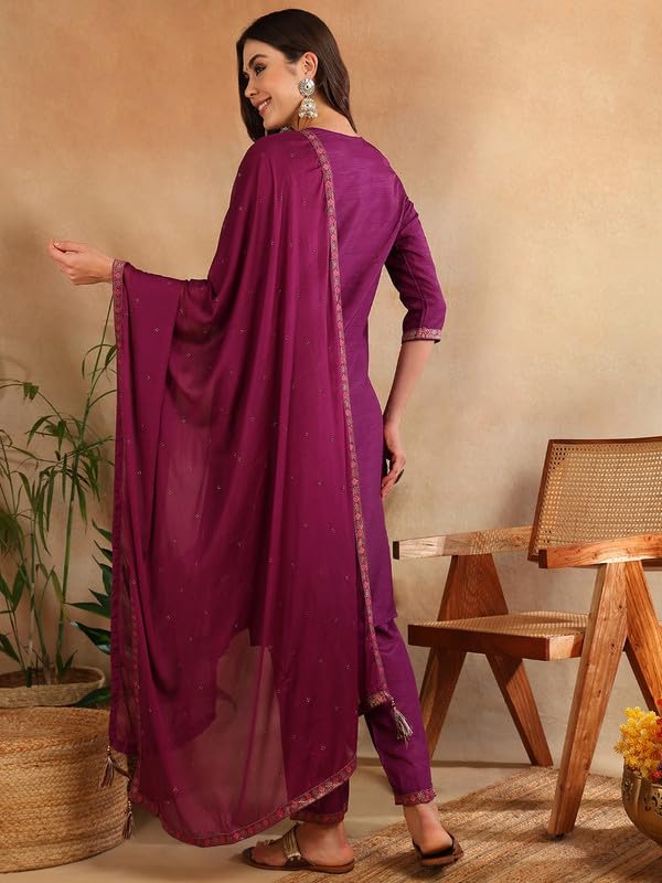 Image of Vaamsi Silk Blend Womens Kurta Pant With Dupatta Set